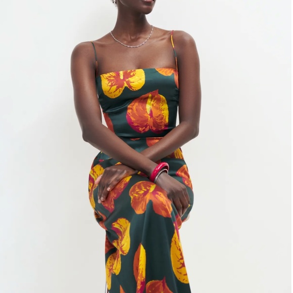 NWT Reformation Frankie Silk Maxi Dress Sz0/4/6 Daiquiri Orange Forest Green - Picture 4 of 12